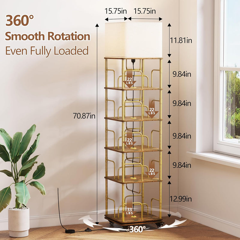 4-Tier Rotating Bookshelf Storage Rack Oak Colour Round