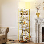4-Tier Rotating Bookshelf Storage Rack Oak Colour Round