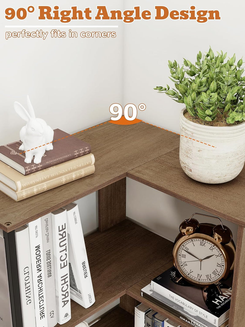 4-Tier Rotating Bookshelf Storage Rack Oak Colour Round