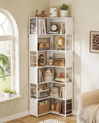 4-Tier Rotating Bookshelf Storage Rack Oak Colour Round