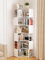 4-Tier Rotating Bookshelf Storage Rack Oak Colour Round