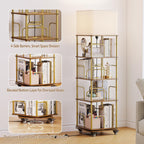 4-Tier Rotating Bookshelf Storage Rack Oak Colour Round