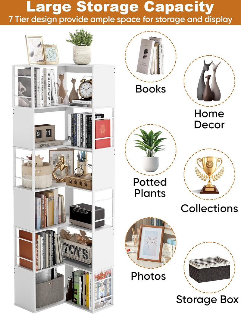4-Tier Rotating Bookshelf Storage Rack Oak Colour Round