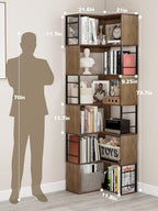 4-Tier Rotating Bookshelf Storage Rack Oak Colour Round
