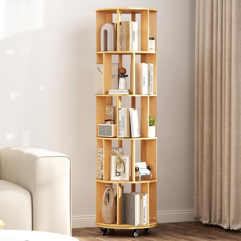5-Tier Rotating Bookshelf Bookcase 360-Degree