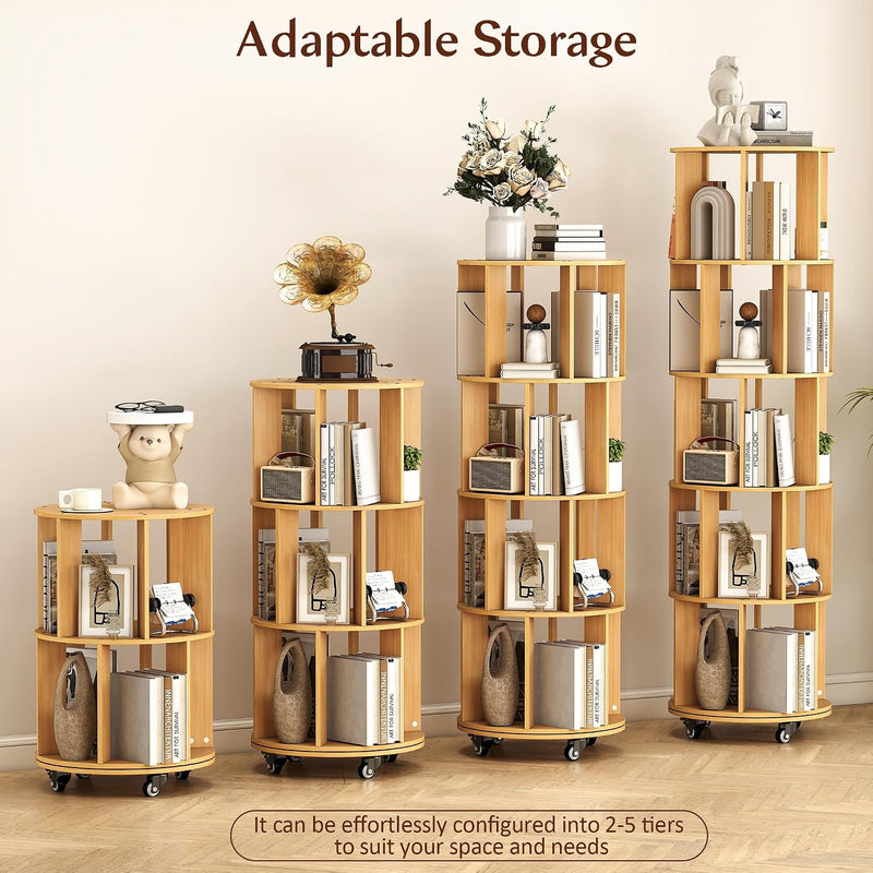 5-Tier Rotating Bookshelf Bookcase 360-Degree Spinning Shelf