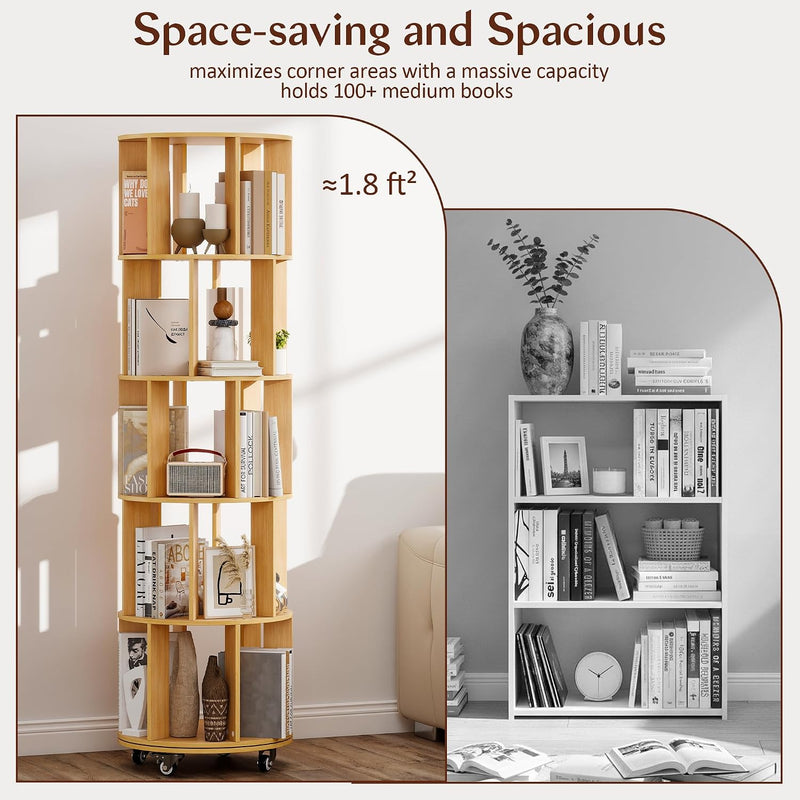 5-Tier Rotating Bookshelf Bookcase 360-Degree Spinning Shelf
