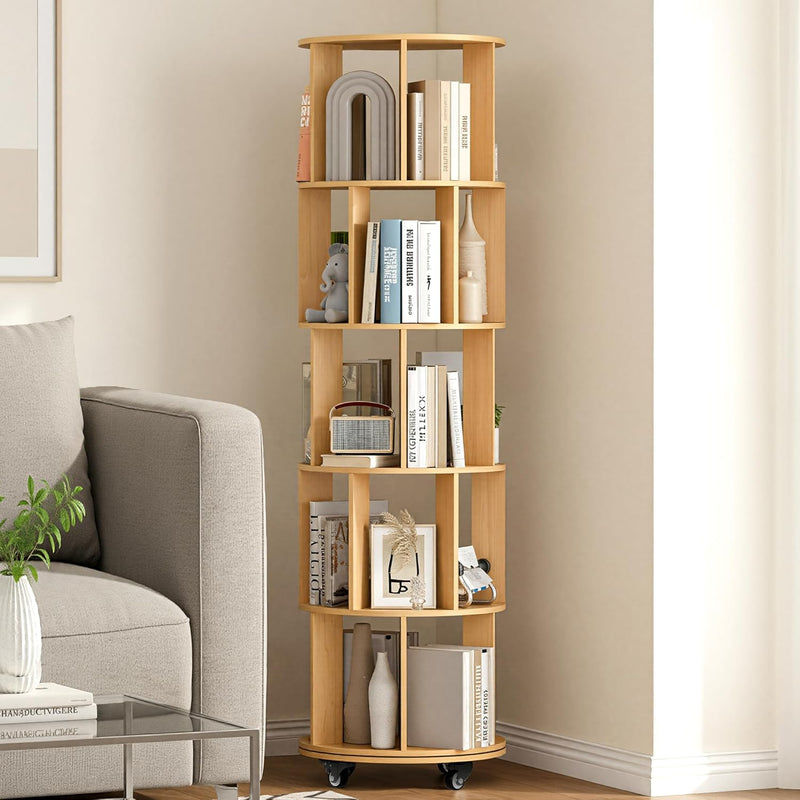 5-Tier Rotating Bookshelf Bookcase 360-Degree Spinning Shelf