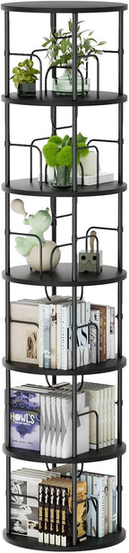 6 Tier Rotating Bookshelf Corner Tower Round