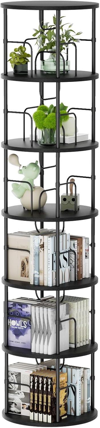 6 Tier Rotating Bookshelf Corner Tower Round