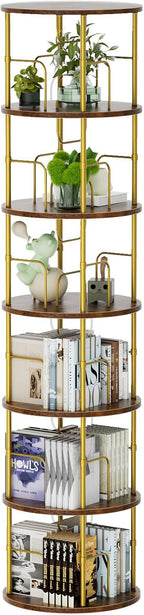 6 Tier Rotating Bookshelf Corner Tower Round