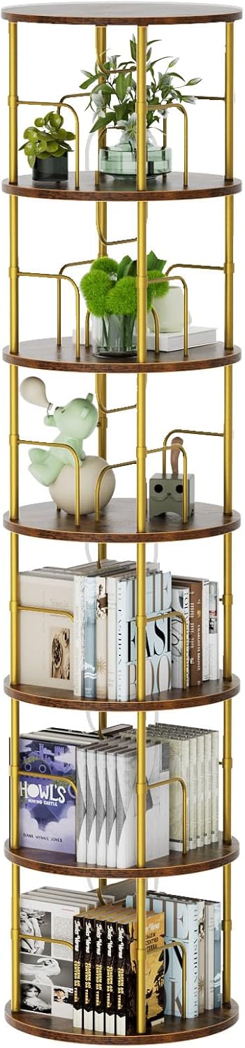 6 Tier Rotating Bookshelf Corner Tower Round