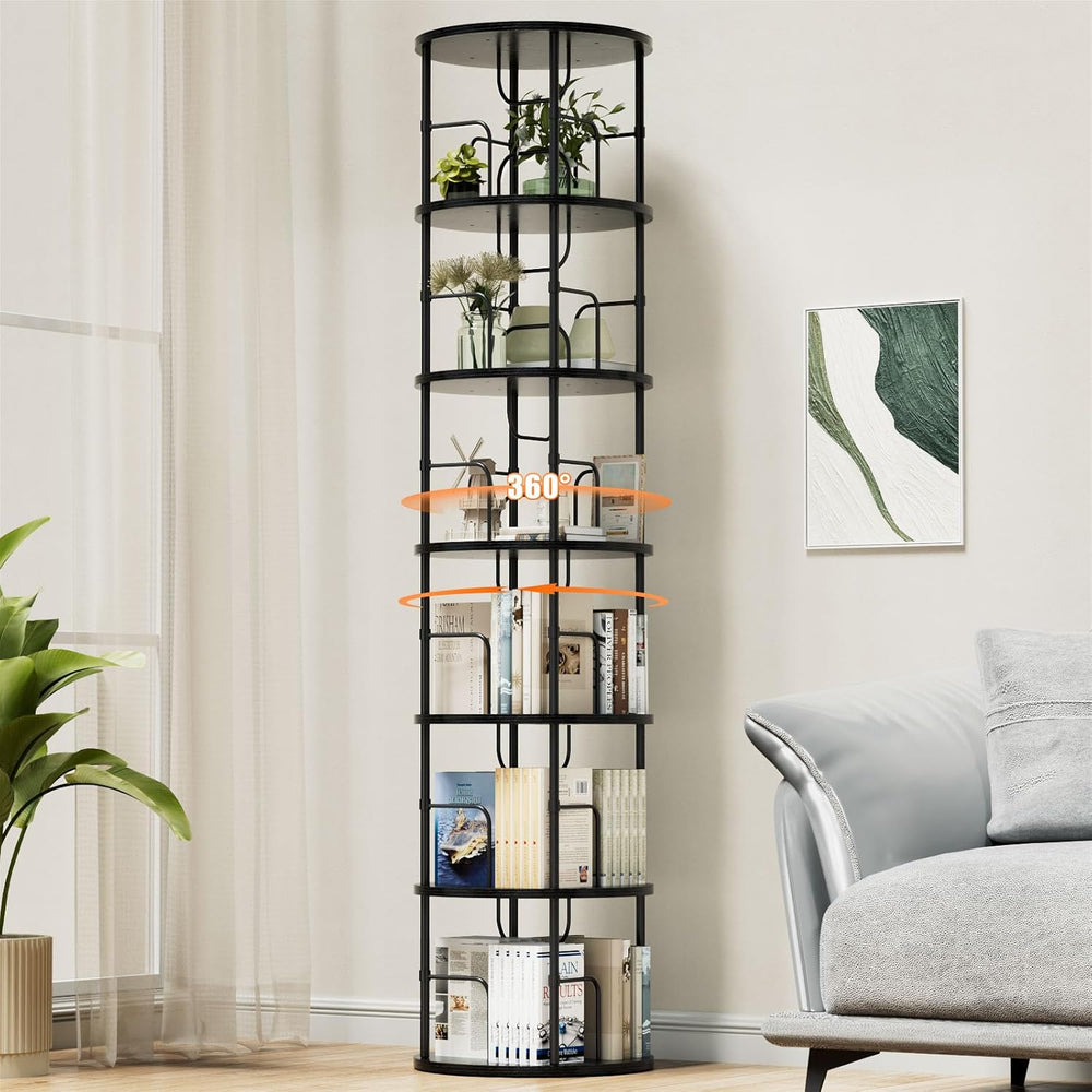 6 Tier Rotating Bookshelf Corner Tower Round