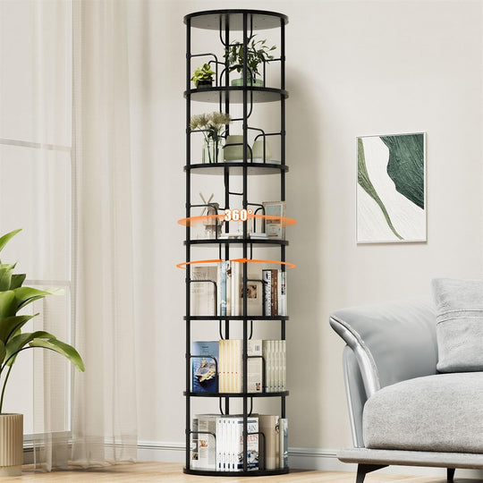 6 Tier Rotating Bookshelf Corner Tower Round