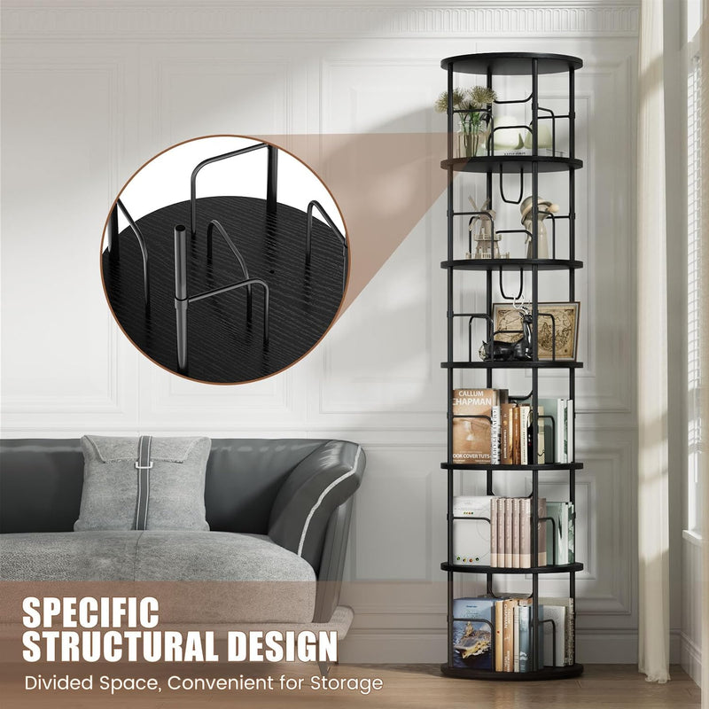 6 Tier Rotating Bookshelf Corner Tower Round