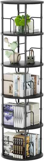 6 Tier Rotating Bookshelf Corner Tower Round