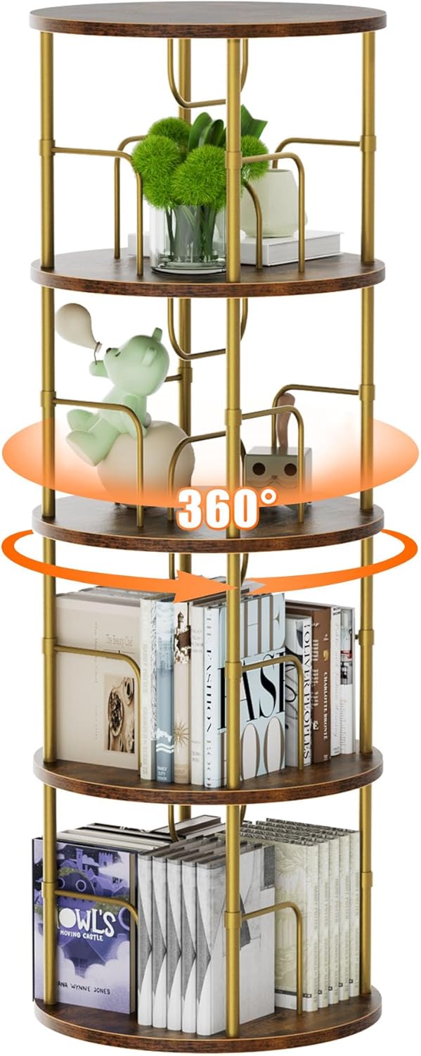 6 Tier Rotating Bookshelf Corner Tower Round