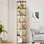 6 Tier Rotating Bookshelf Corner Tower Round