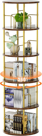6 Tier Rotating Bookshelf Corner Tower Round