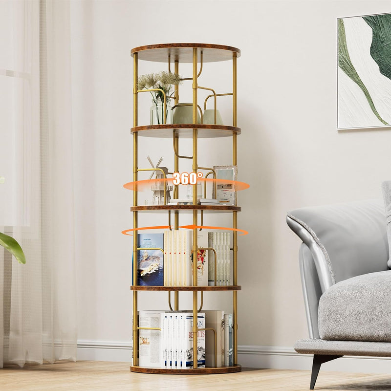 6 Tier Rotating Bookshelf Corner Tower Round