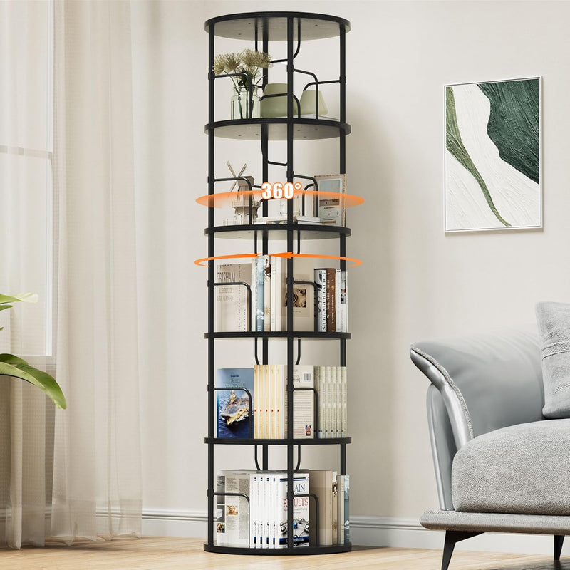 6 Tier Rotating Bookshelf Corner Tower Round