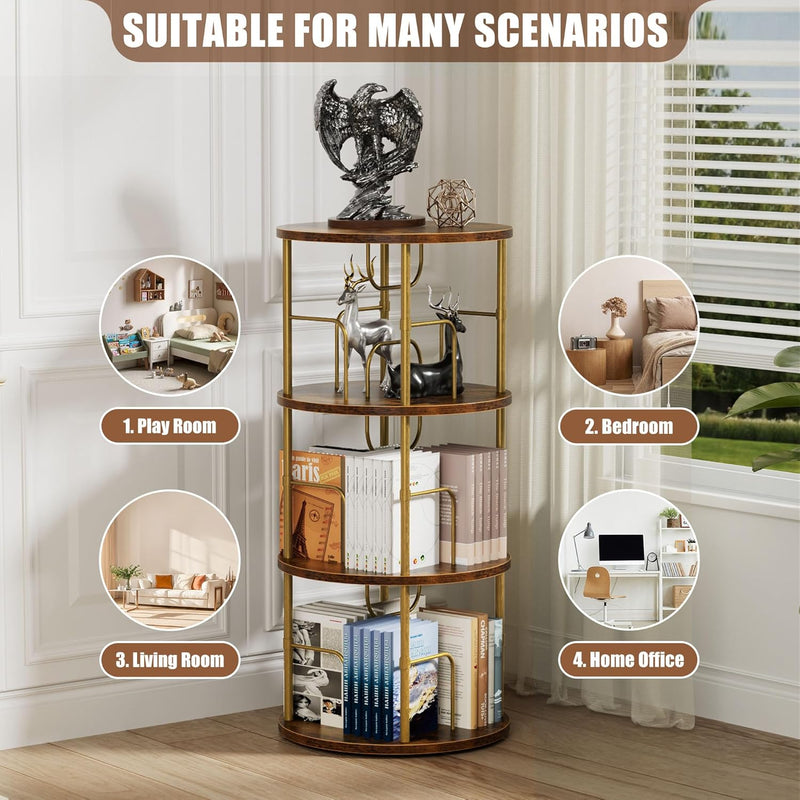 6 Tier Rotating Bookshelf Corner Tower Round