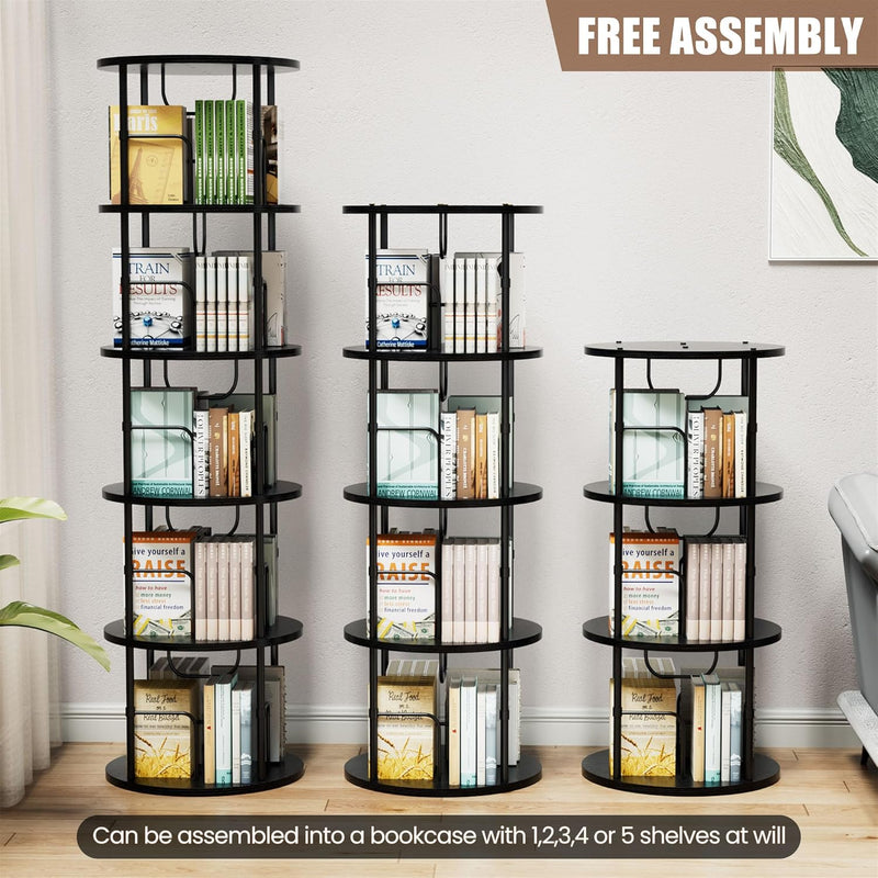 6 Tier Rotating Bookshelf Corner Tower Round