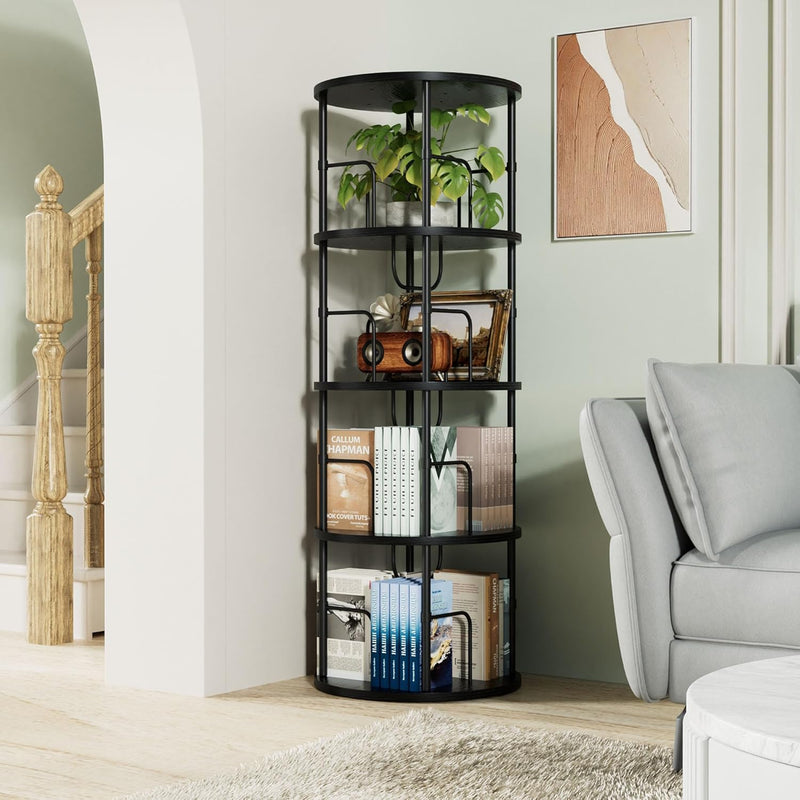 6 Tier Rotating Bookshelf Corner Tower Round