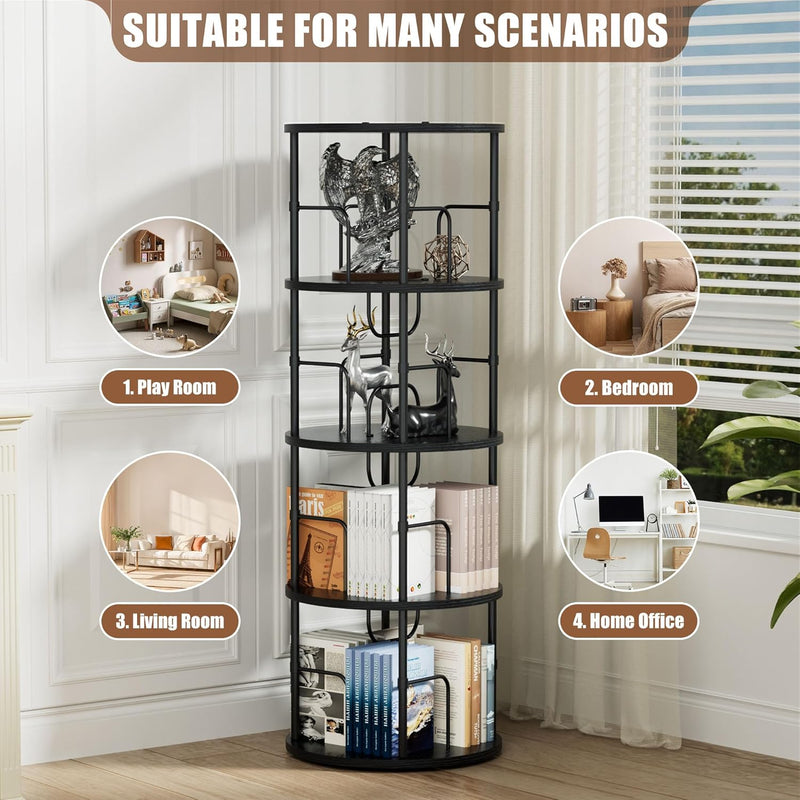 6 Tier Rotating Bookshelf Corner Tower Round