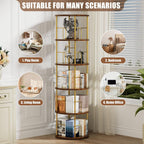 6 Tier Rotating Bookshelf Corner Tower Round