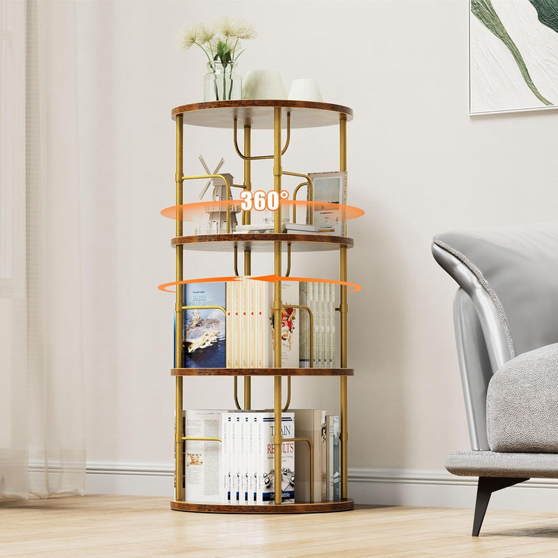 6 Tier Rotating Bookshelf Corner Tower Round