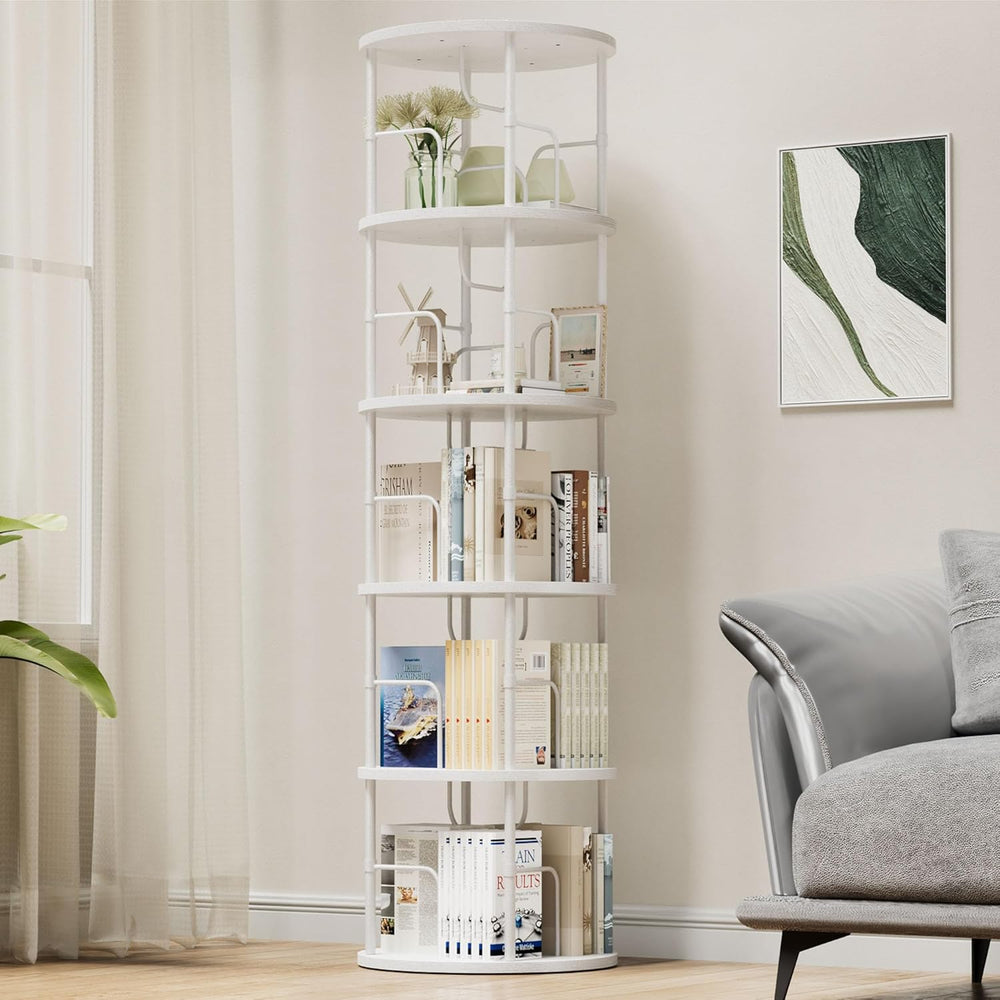5 Tier Rotating Bookshelf Corner Tower Round