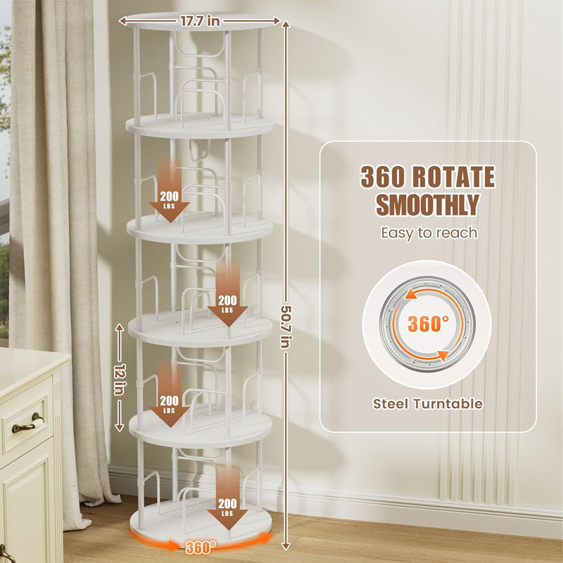 6 Tier Rotating Bookshelf Corner Tower Round
