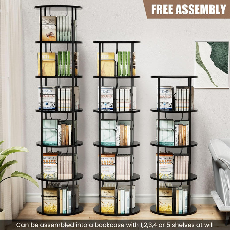 6 Tier Rotating Bookshelf Corner Tower Round