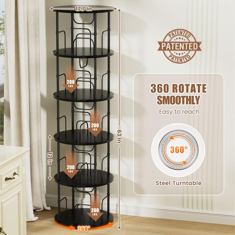 6 Tier Rotating Bookshelf Corner Tower Round