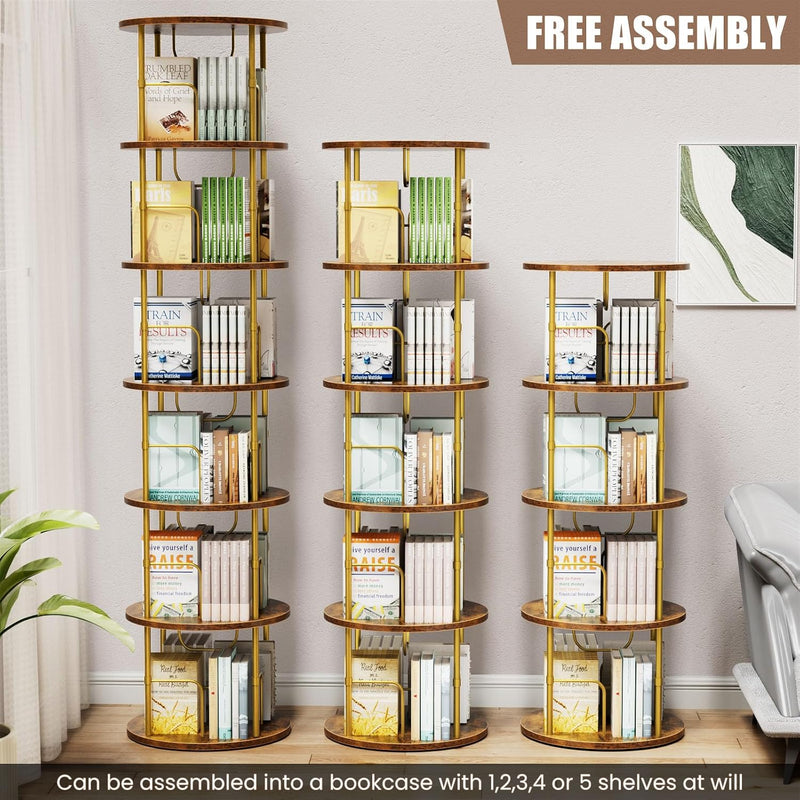 6 Tier Rotating Bookshelf Corner Tower Round