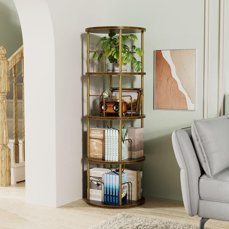 6 Tier Rotating Bookshelf Corner Tower Round