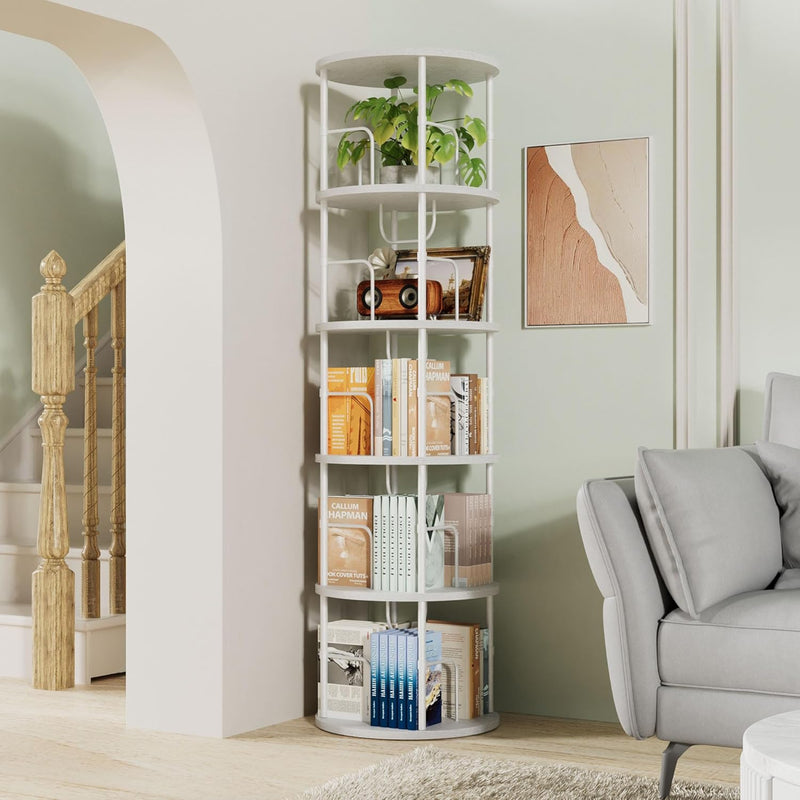 6 Tier Rotating Bookshelf Corner Tower Round