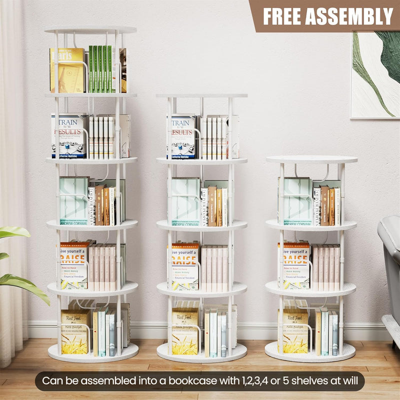 6 Tier Rotating Bookshelf Corner Tower Round