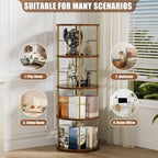6 Tier Rotating Bookshelf Corner Tower Round