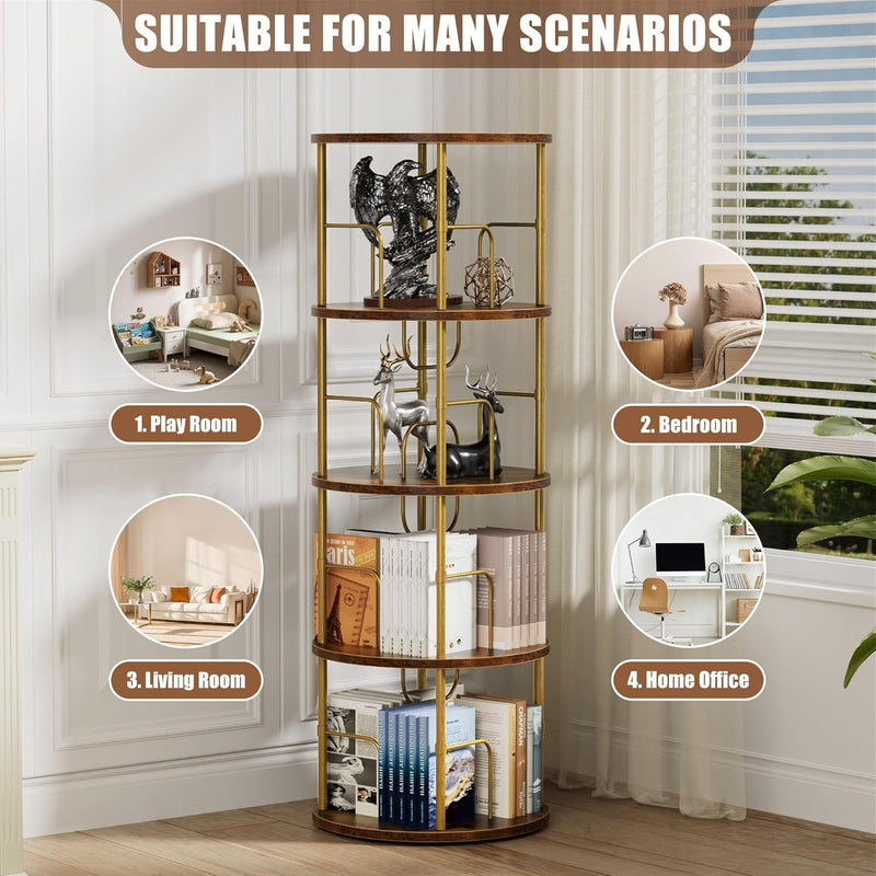 6 Tier Rotating Bookshelf Corner Tower Round