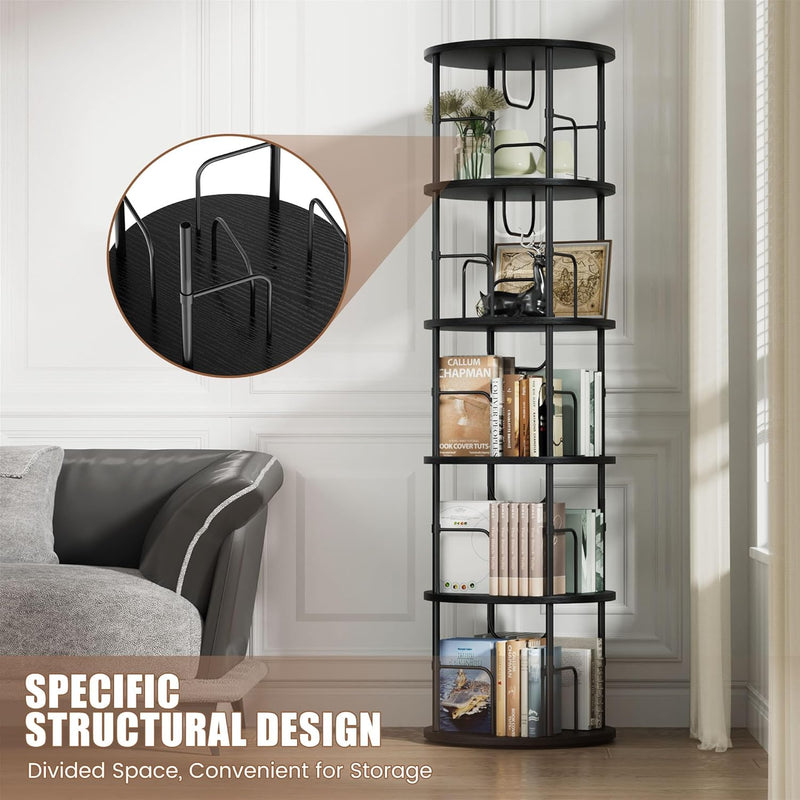 6 Tier Rotating Bookshelf Corner Tower Round