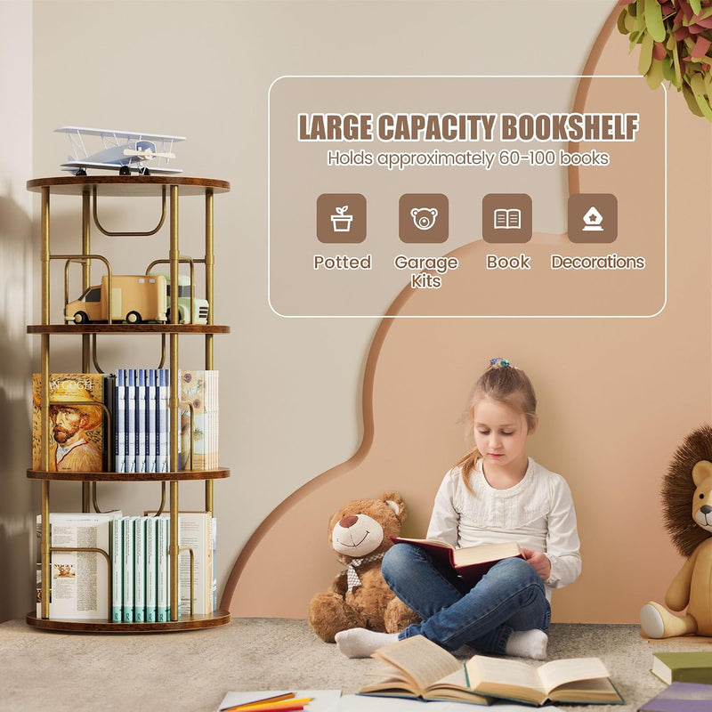 6 Tier Rotating Bookshelf Corner Tower Round