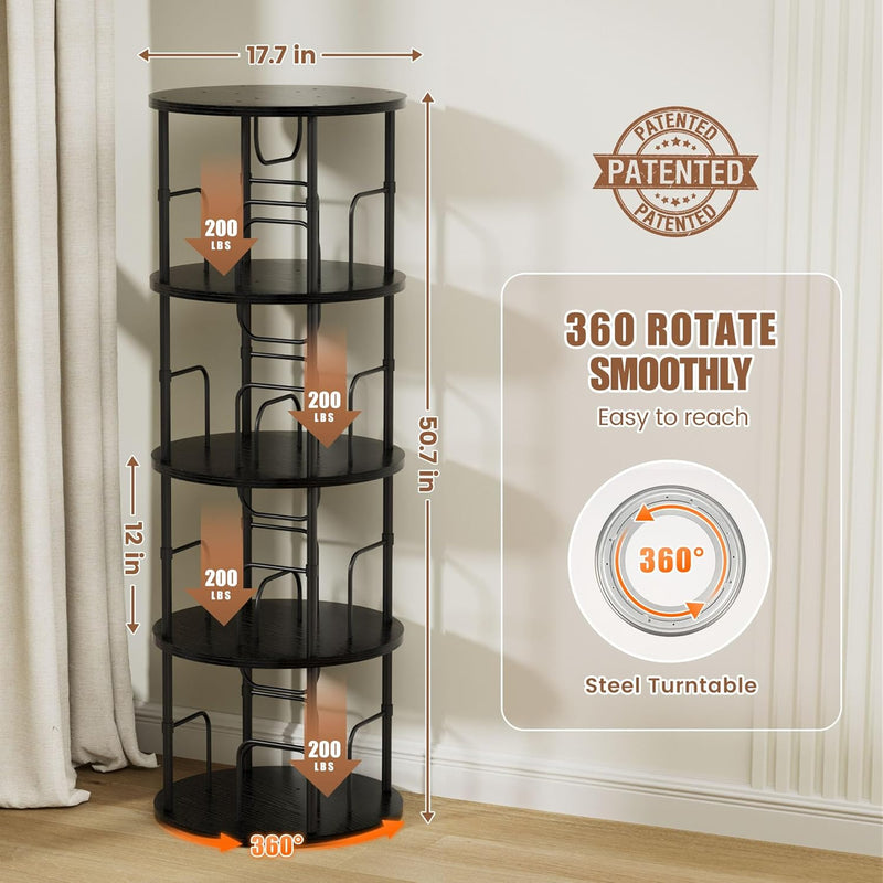 6 Tier Rotating Bookshelf Corner Tower Round
