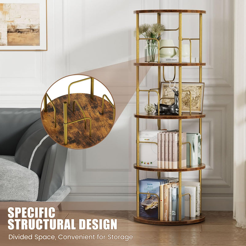 6 Tier Rotating Bookshelf Corner Tower Round