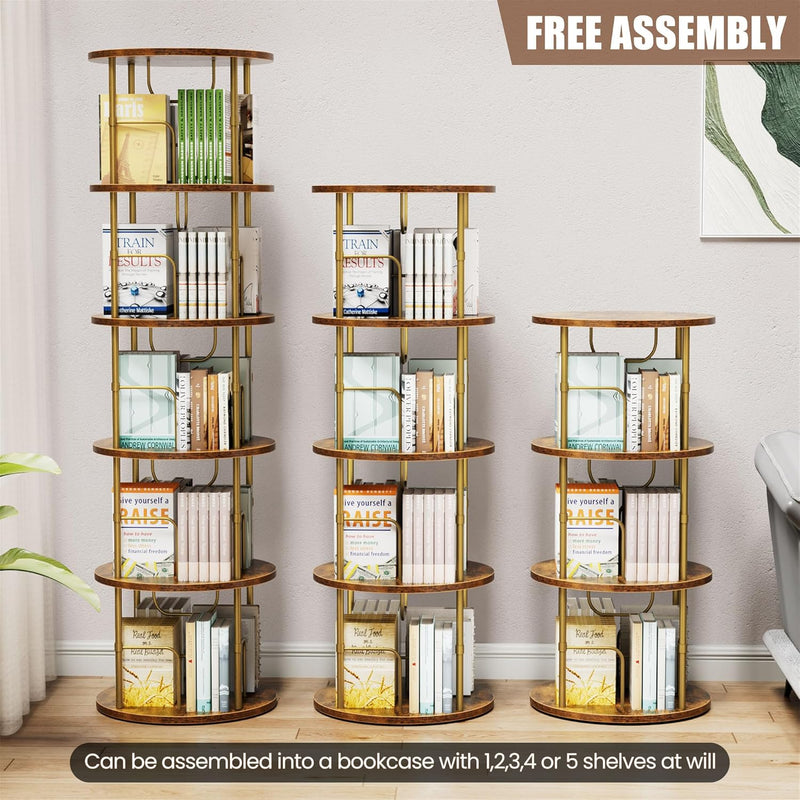 6 Tier Rotating Bookshelf Corner Tower Round