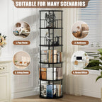 6 Tier Rotating Bookshelf Corner Tower Round