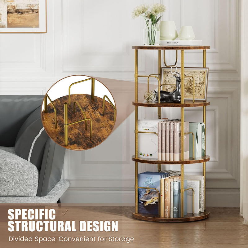 6 Tier Rotating Bookshelf Corner Tower Round