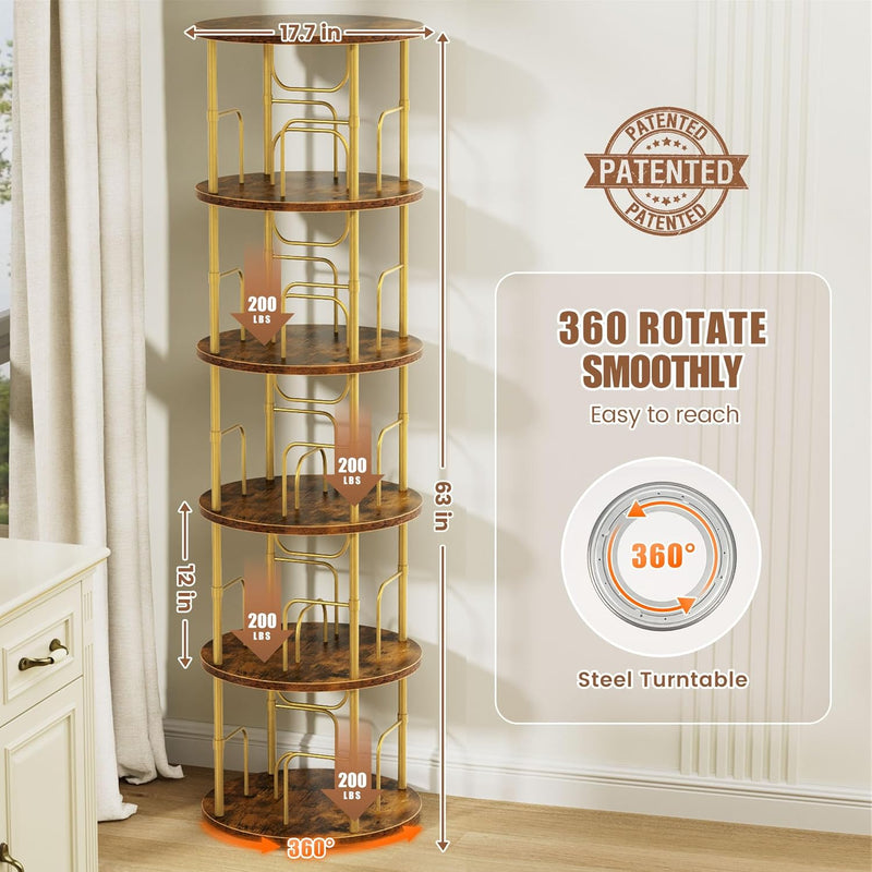 6 Tier Rotating Bookshelf Corner Tower Round