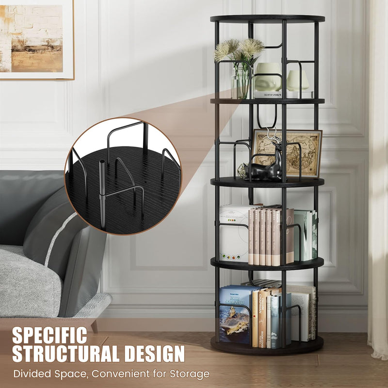 6 Tier Rotating Bookshelf Corner Tower Round